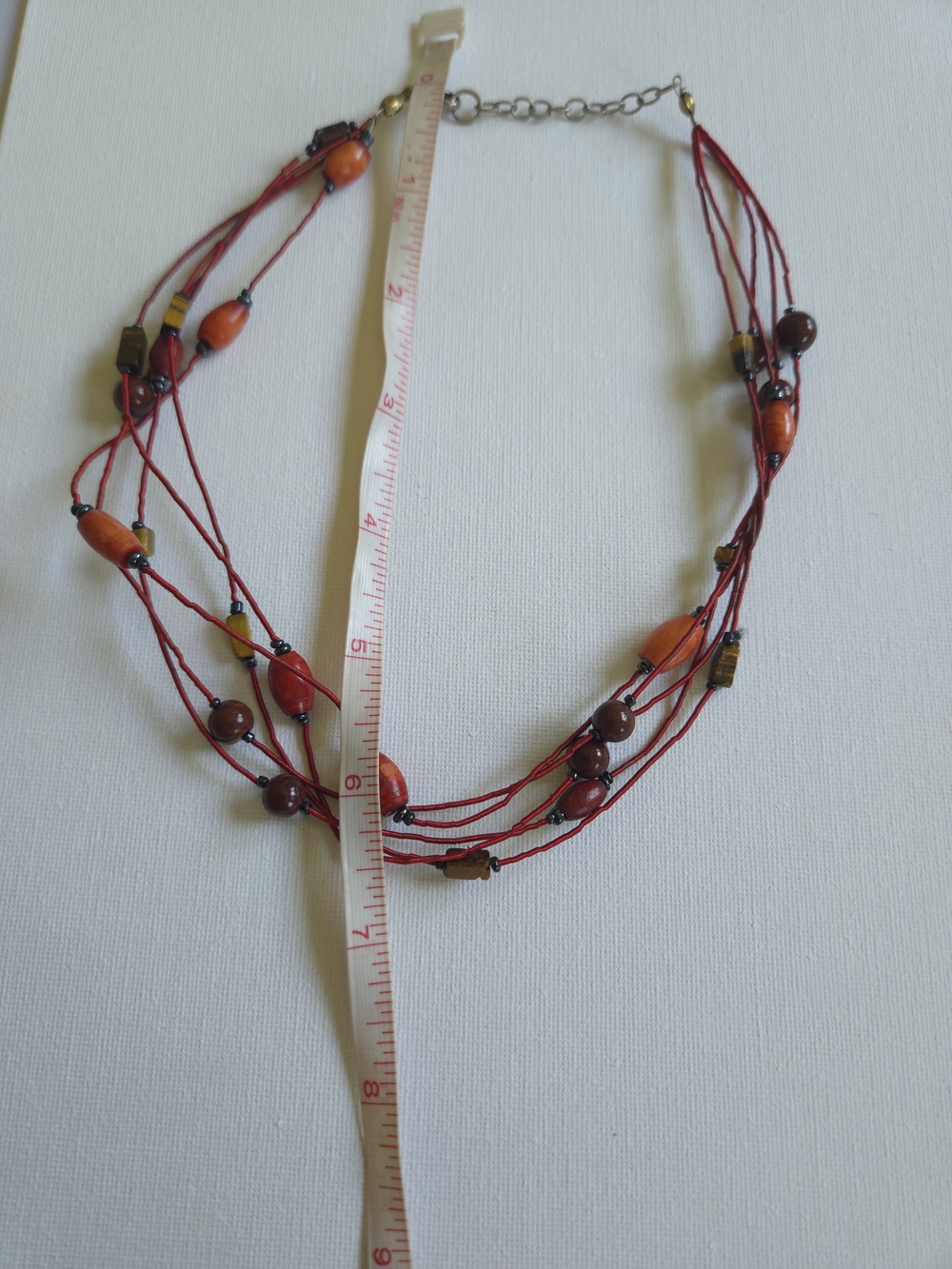 Red Multi-Strand Beaded Necklace with Wood & Tiger Eye - Picture 7 of 7